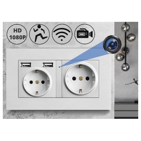 Telecamera WI-FI in doppia presa schuko + 2 USB da incasso